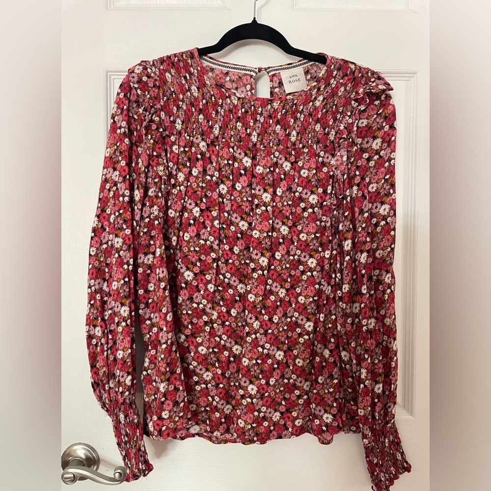 Knox Rose Pink Floral Smocked Long-Sleeve Blouse